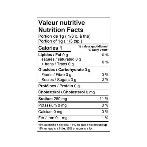 Valeurs nutritives du sel fou de Création Delicia