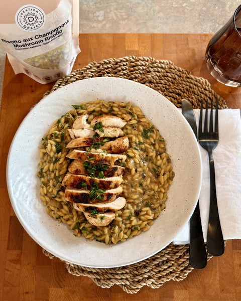 Risotto crémeux aux champignons avec poulet grillé | Recette facile et savoureuse