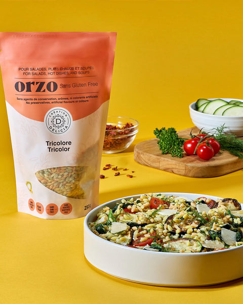 Sac d'orzo tricolore sans gluten et salade froide estivale