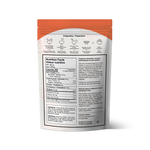 Valeurs nutritives orzo sans gluten avec des pâtes tricolores